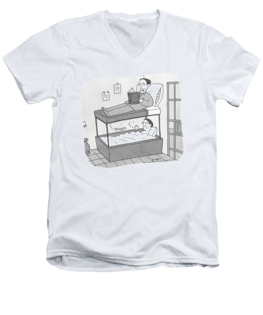 Bunk Beds Men's V-Neck T-Shirt featuring the drawing A Bunk Bed With A Bath Tub Instead Of A Lower Bed #1 by Peter C. Vey