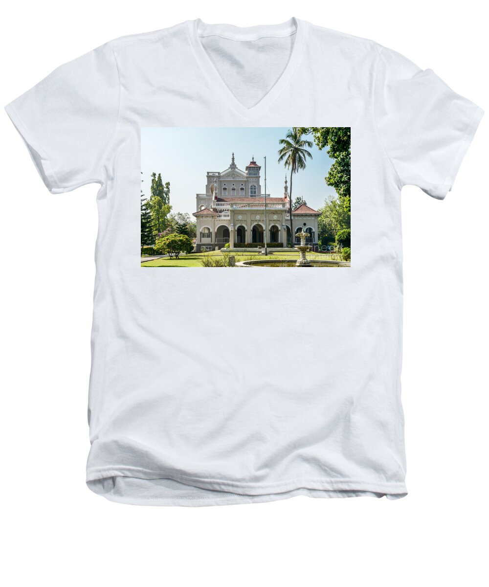 Aga Khan Palace Men's V-Neck T-Shirt featuring the photograph Aga khan palace #2 by Kiran Joshi