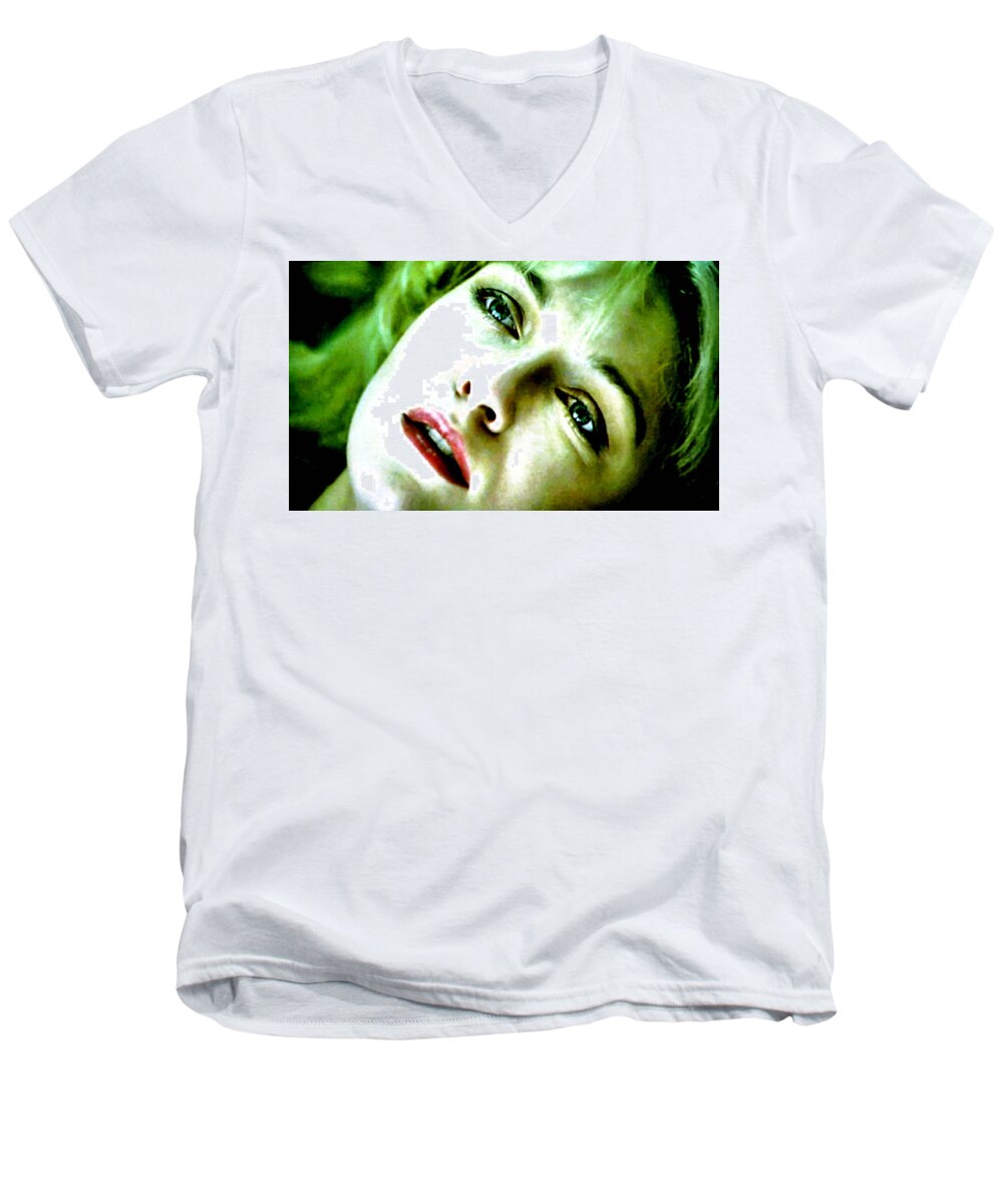 Laura Palmer Men's V-Neck T-Shirt featuring the painting And The Angels Wouldn't Help You #1 by Luis Ludzska