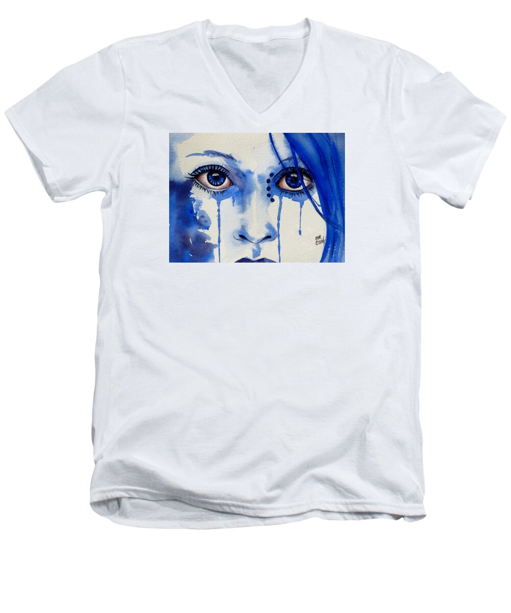 Abstract Expressionism Men's V-Neck T-Shirt featuring the painting Blue by Michal Madison