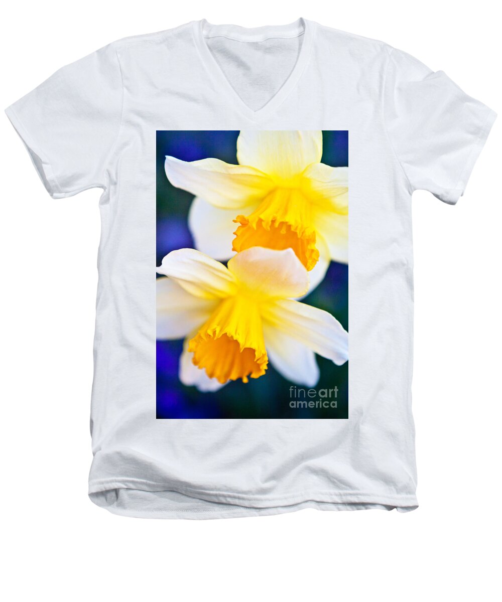 Daffodils Men's V-Neck T-Shirt featuring the photograph Daffodils by Roselynne Broussard