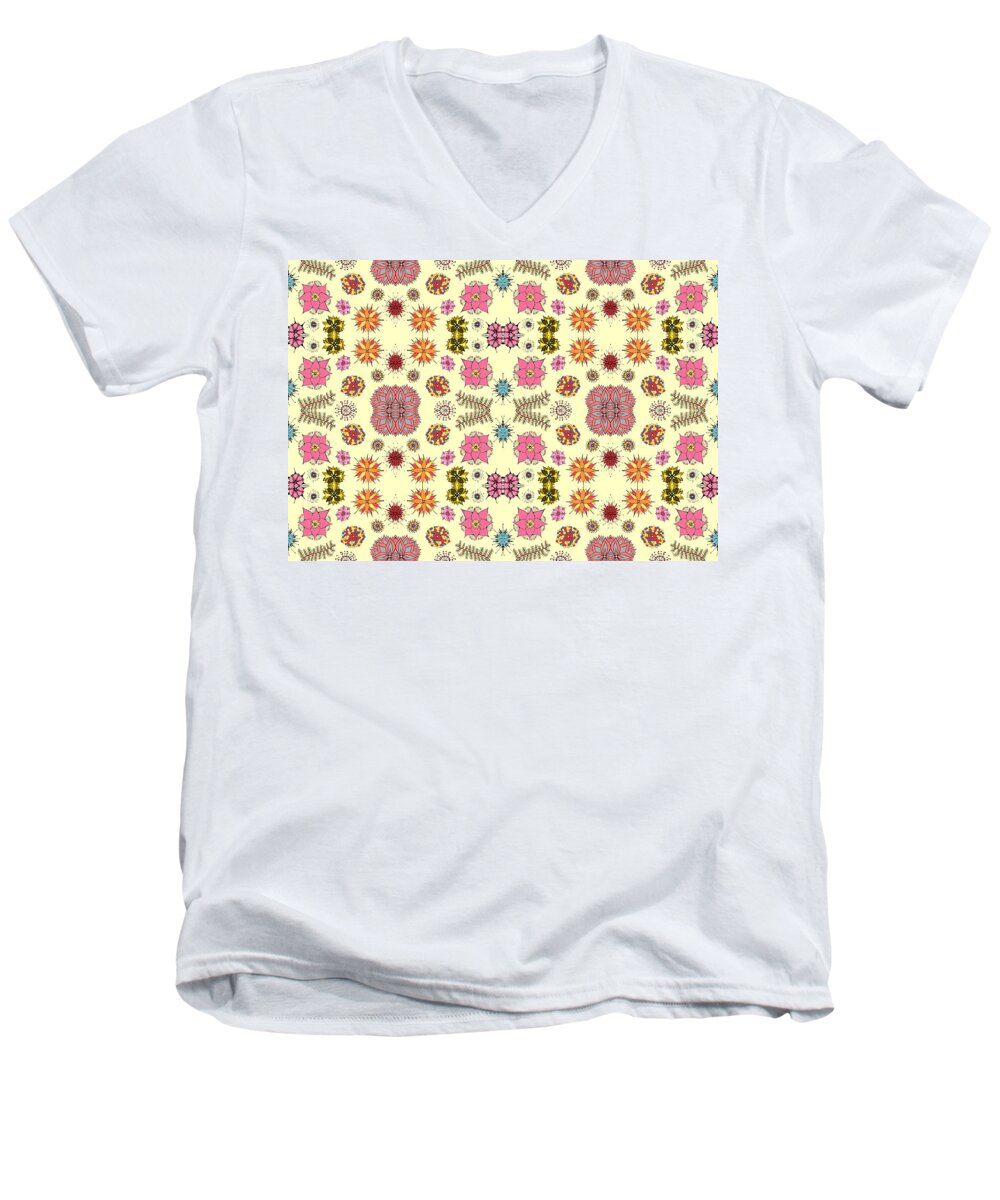 Floral Men's V-Neck T-Shirt featuring the mixed media Floral burst #1 by Sumit Mehndiratta