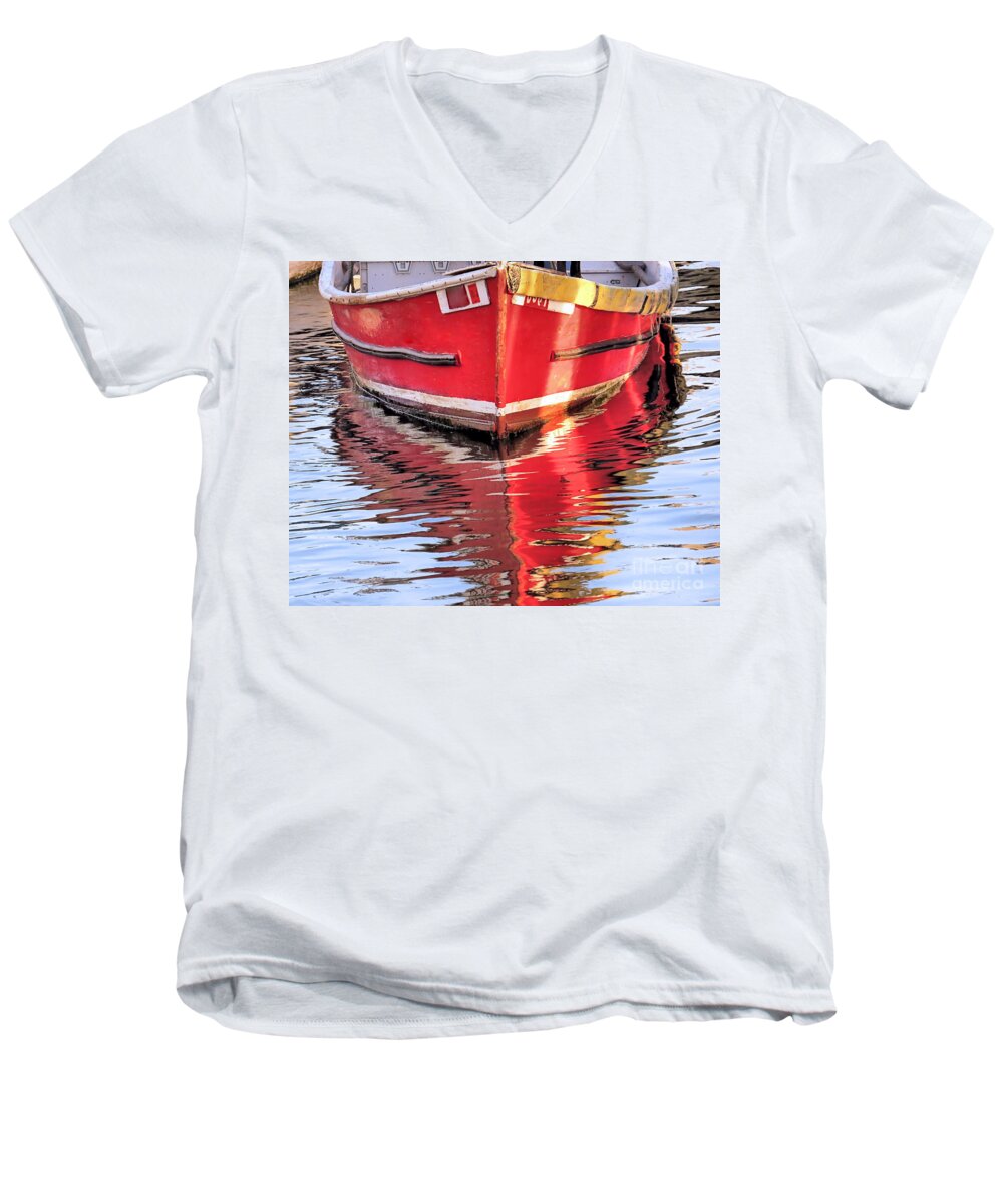 Reflections Men's V-Neck T-Shirt featuring the photograph Skiff Water Reflections by Janice Drew
