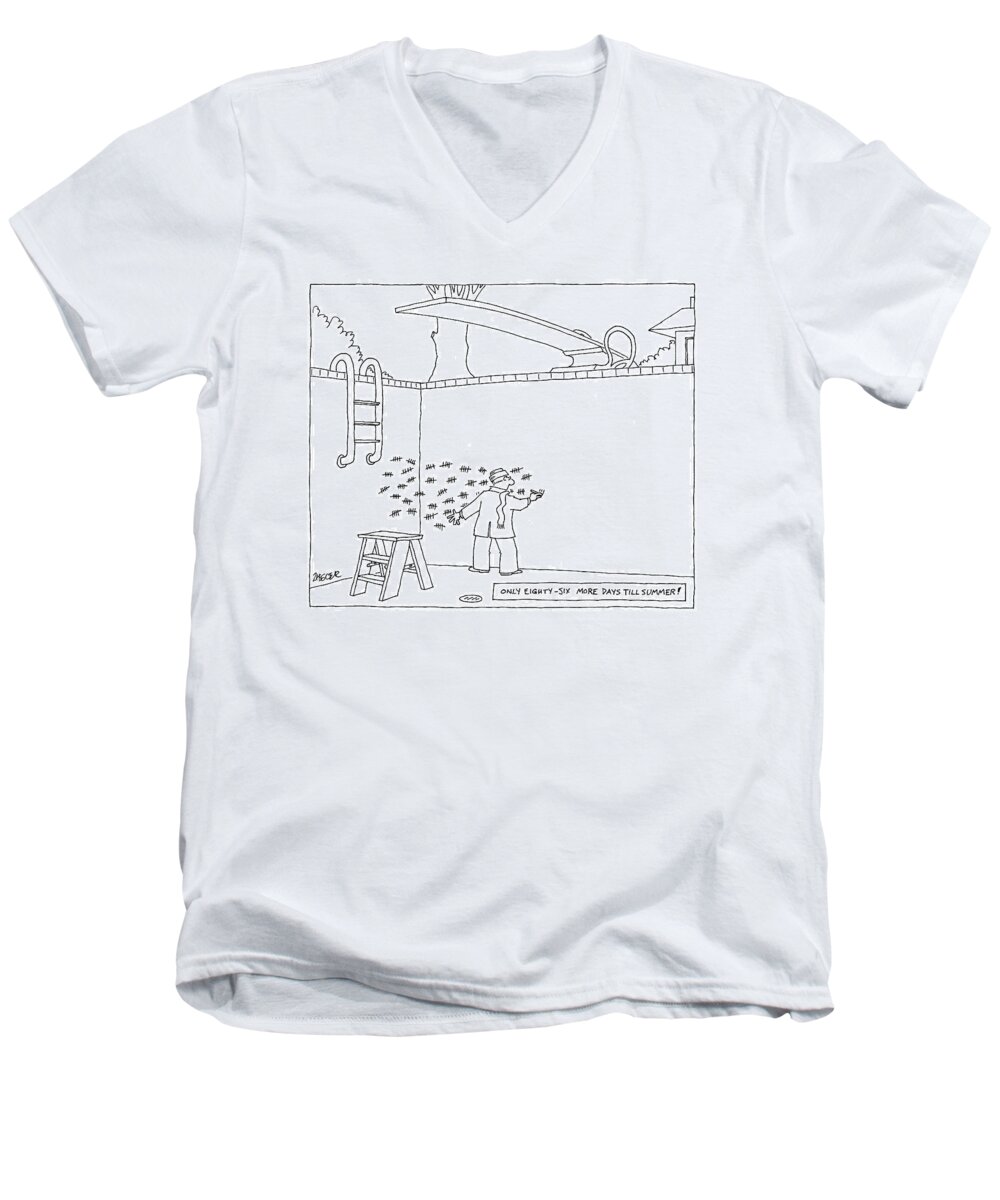 Season Men's V-Neck T-Shirt featuring the drawing New Yorker April 2nd, 2007 by Jack Ziegler