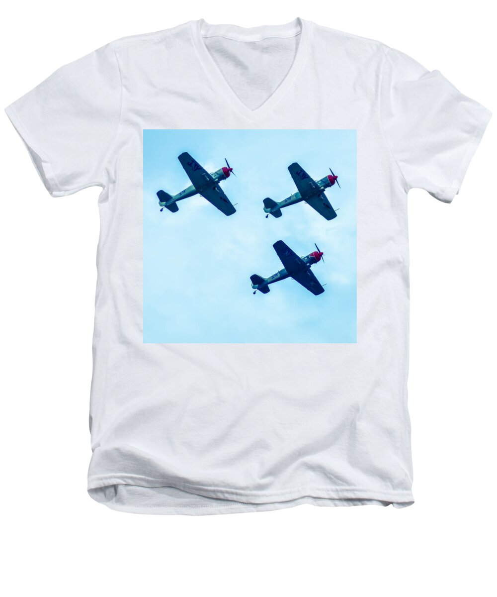 Patriotic Men's V-Neck T-Shirt featuring the photograph Action In The Sky During An Airshow #11 by Alex Grichenko