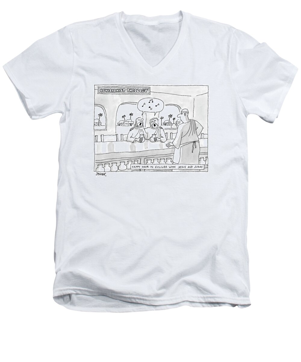 Religion The Bible Ancient History

(jesus And Judas Singing In A Bar.) 122244 Jzi Jack Ziegler Men's V-Neck T-Shirt featuring the drawing Revisionist Theology Happy Hour In Galilee by Jack Ziegler