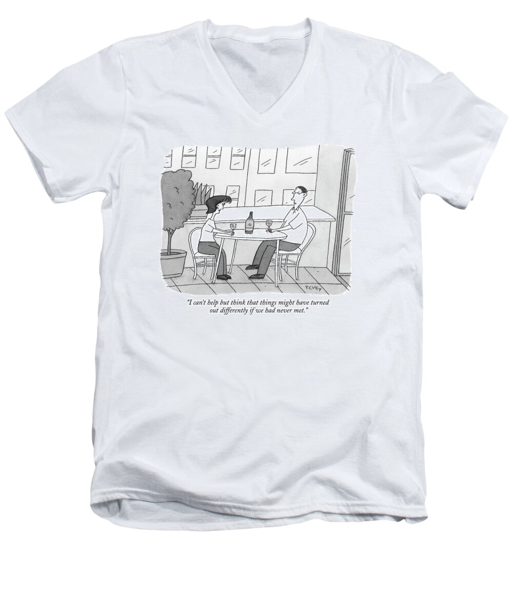 Date Men's V-Neck T-Shirt featuring the drawing I Can't Help But Think That Things by Peter C. Vey