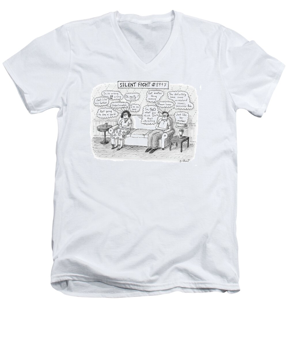 Captionless Men's V-Neck T-Shirt featuring the drawing Silent Fight by Roz Chast