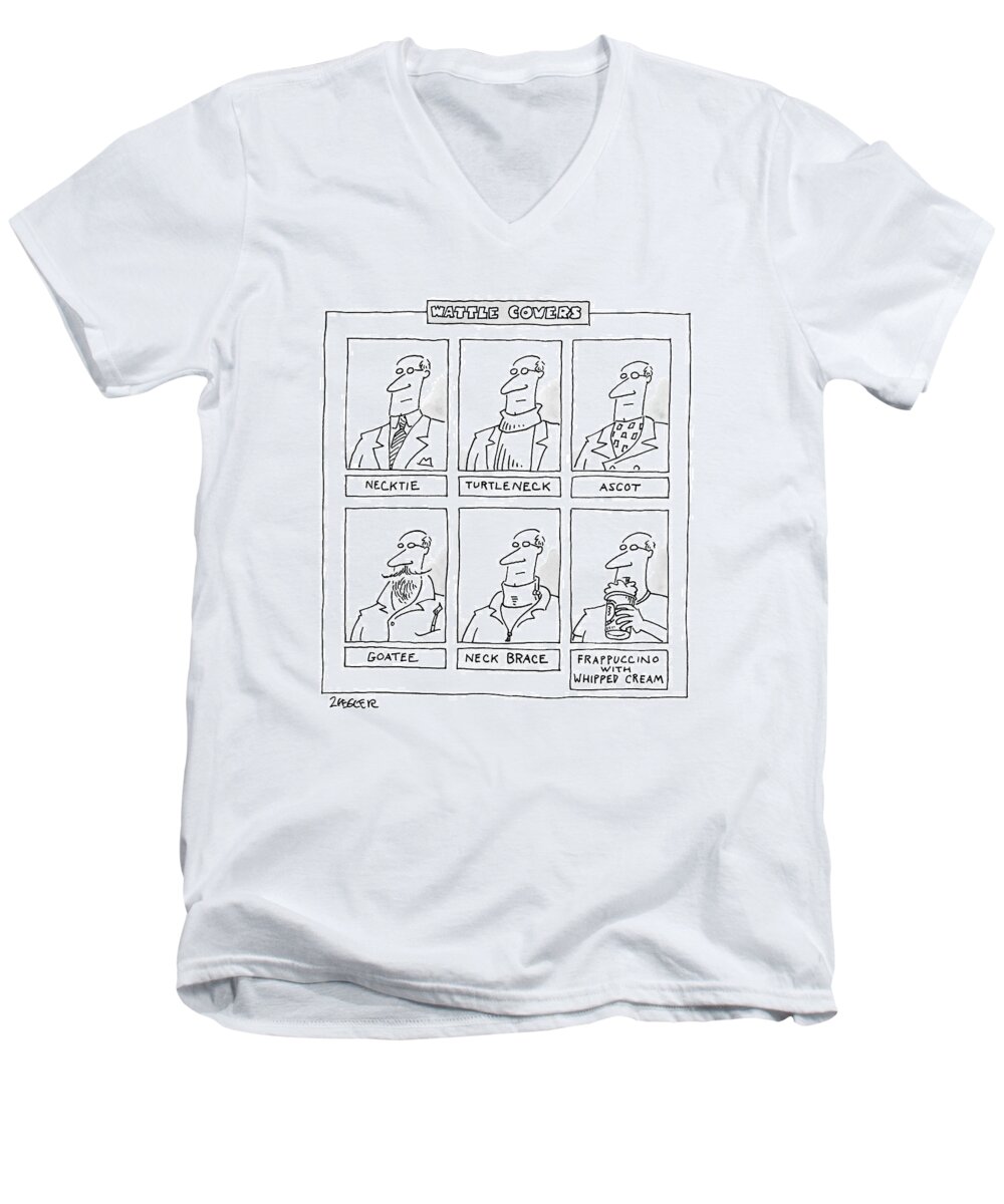 Captionless Men's V-Neck T-Shirt featuring the drawing Wattle Covers by Jack Ziegler