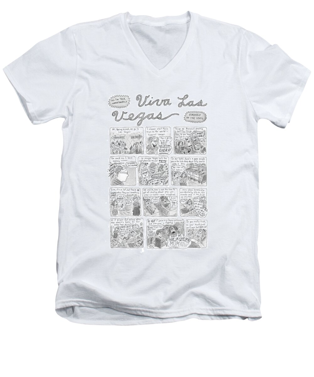 118981 Rch Roz Chast (roz Chast's Account Of A Las Vegas Family Vacation.) Viva Las Vegas
 Account Casino Casinos Chast Chast's Children Families Family Gambling Journey Leisure Nevada Parents Regional Roz Spend Spending Travel Trip Trips Vacation Vacations Vegas Viva Men's V-Neck T-Shirt featuring the drawing New Yorker November 17th, 2003 #1 by Roz Chast