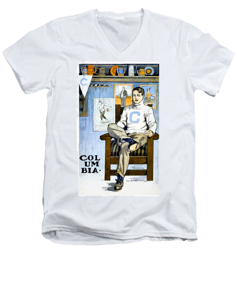 1901 Men's V-Neck T-Shirt featuring the digital art 1902 - Columbia University Sports Poster - Color by John Madison