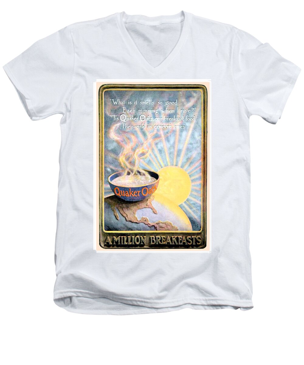 1906 Men's V-Neck T-Shirt featuring the digital art 1906 - Quaker Oats Cereal Advertisement - Color by John Madison