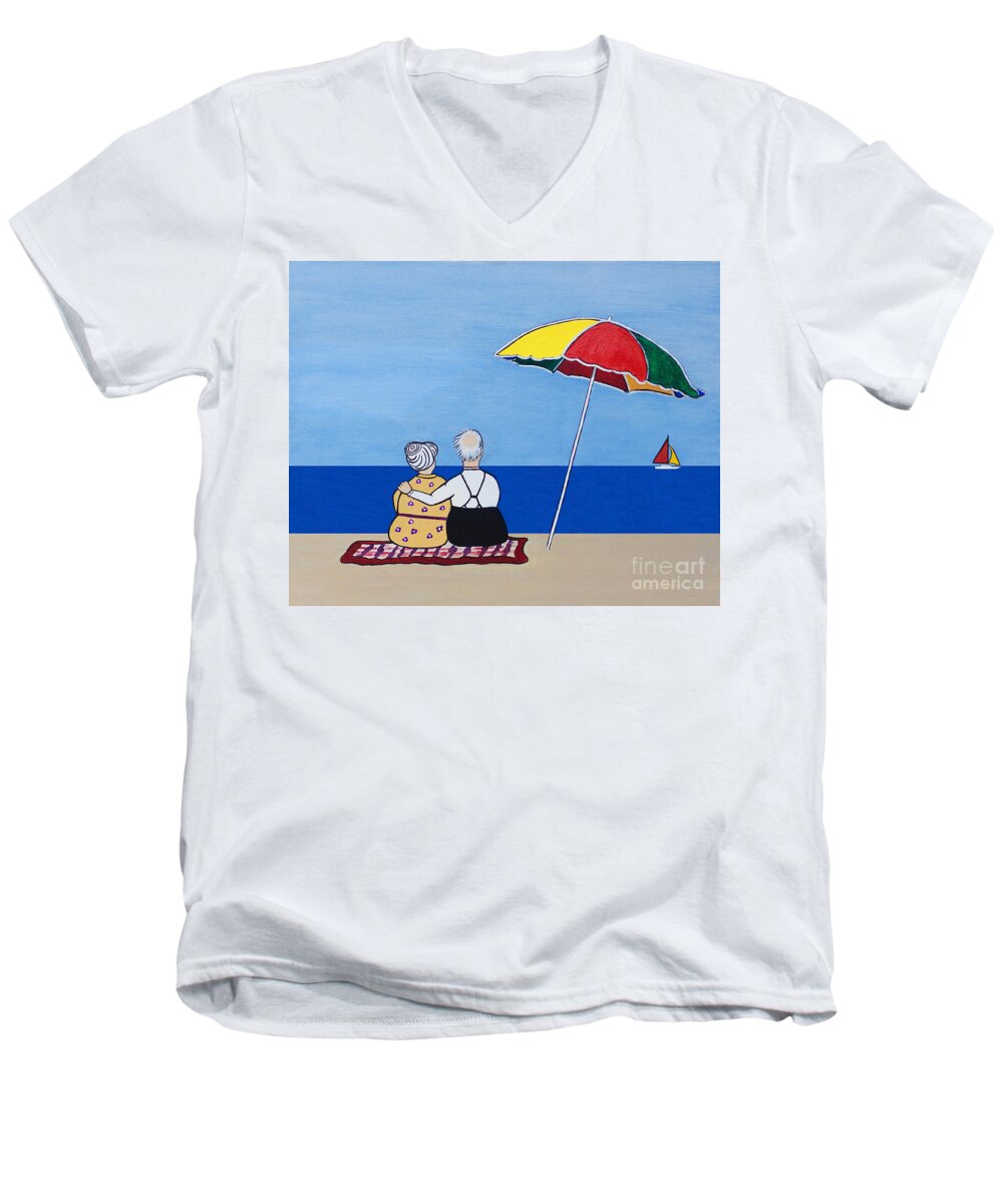 Couple Men's V-Neck T-Shirt featuring the painting Always Together by Barbara McMahon