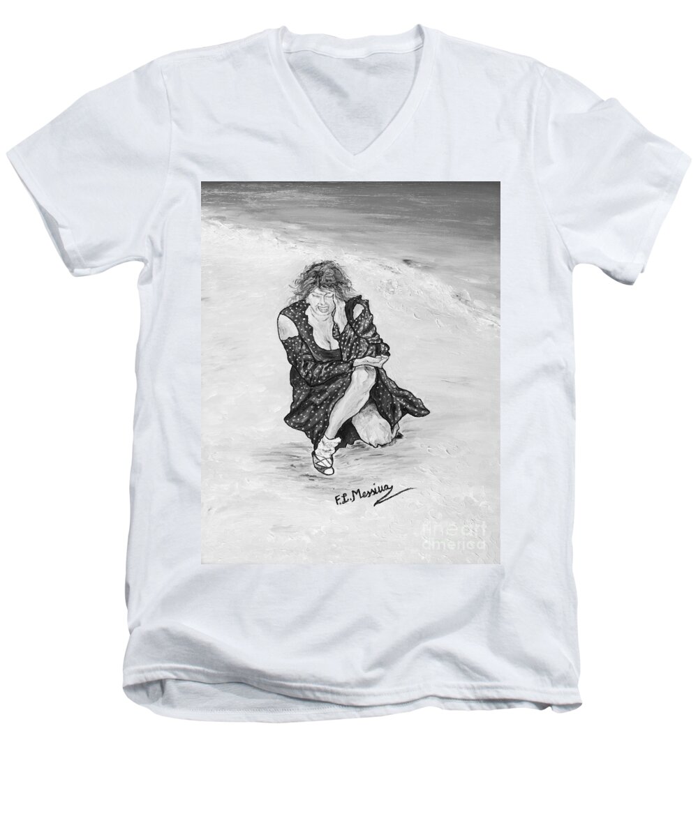 Drawing Men's V-Neck T-Shirt featuring the painting Disperazione #2 by Loredana Messina