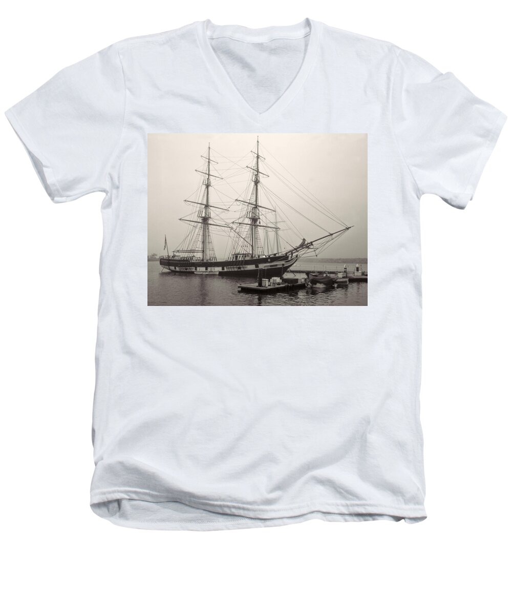 Brig Men's V-Neck T-Shirt featuring the photograph Misty Morning #2 by Cliff Wassmann