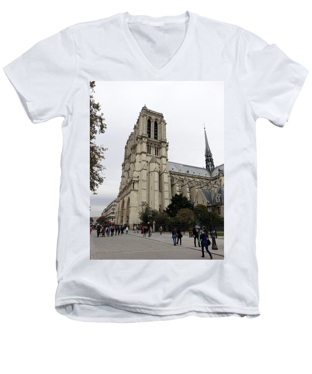 Paris Men's V-Neck T-Shirt featuring the photograph Notre Dame in Paris France #2 by Rick Rosenshein
