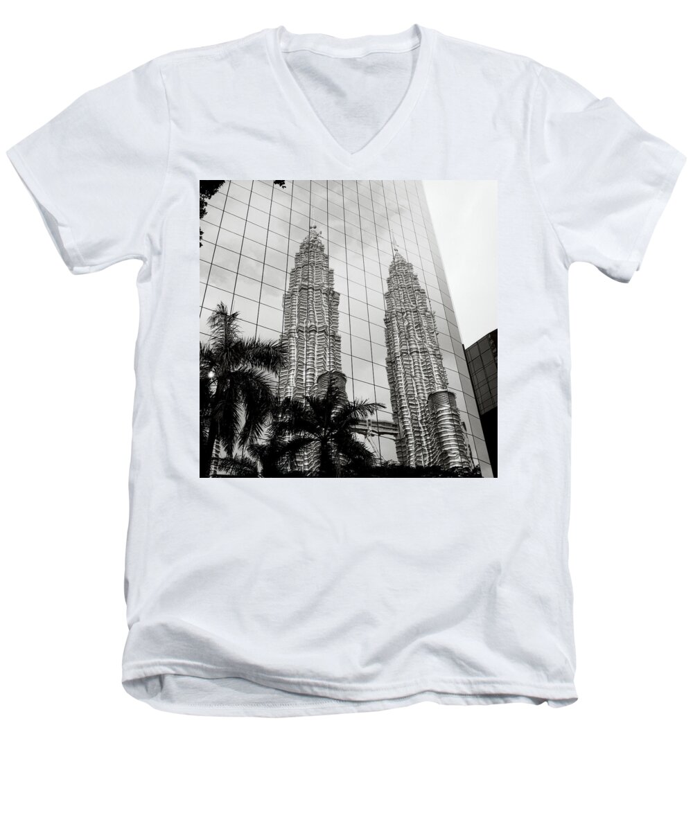 Petronas Towers Men's V-Neck T-Shirt featuring the photograph Petronas Towers Reflection #2 by Shaun Higson