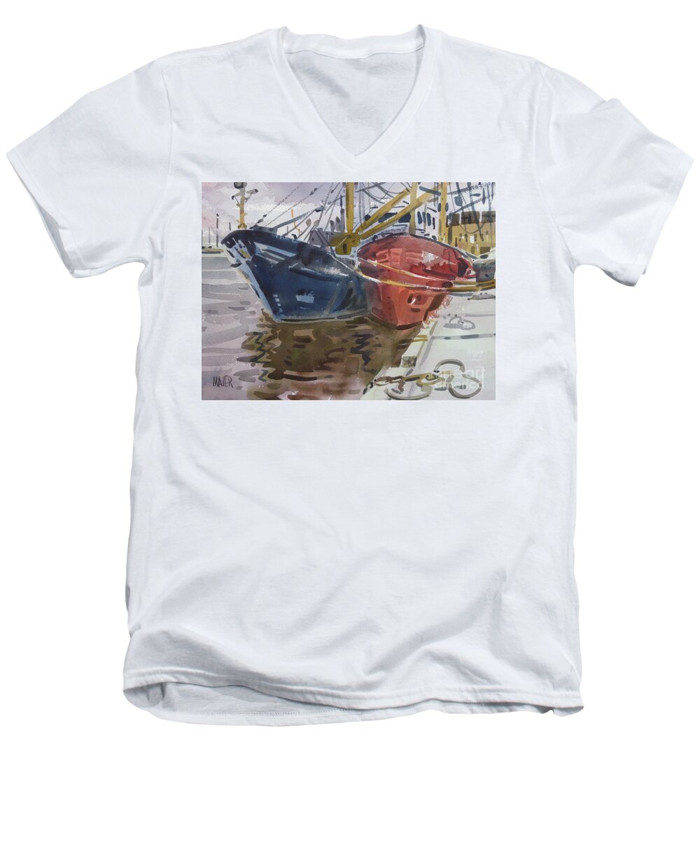 Commercial Men's V-Neck T-Shirt featuring the painting Wexford Fishing Boats #2 by Donald Maier