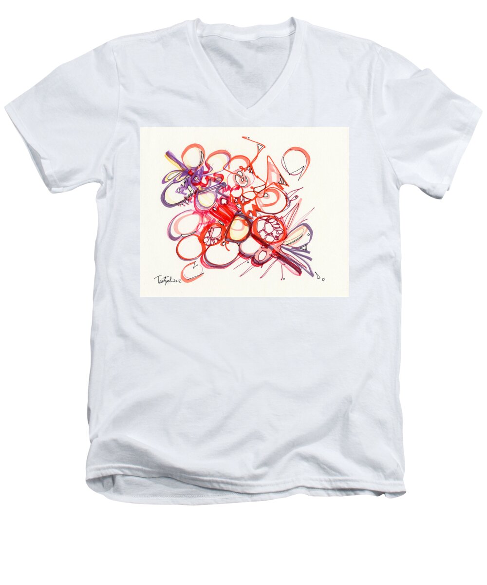 Abstract Men's V-Neck T-Shirt featuring the drawing 2012 Drawing #22 by Lynne Taetzsch