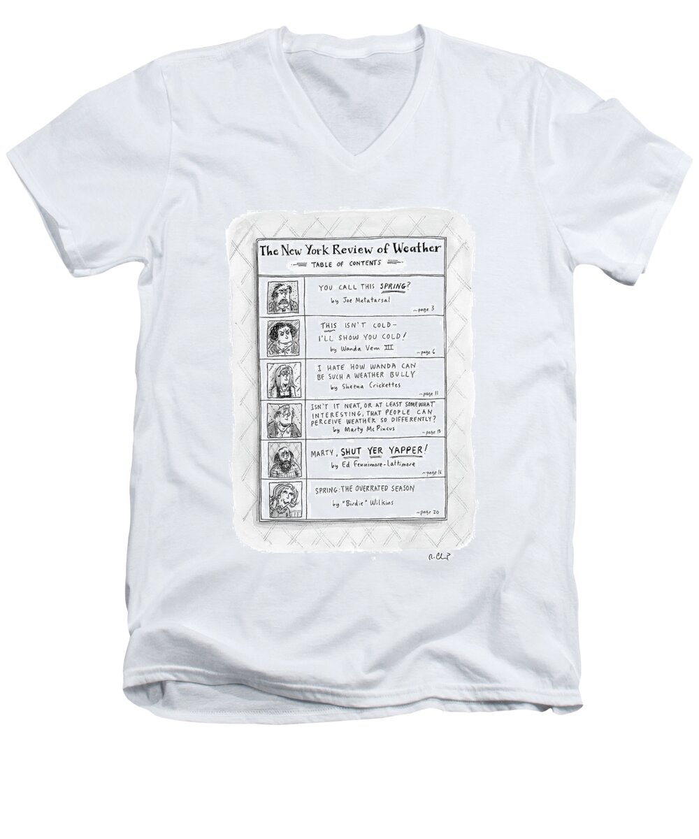 Nature Media Word Play

(table Of Contents For Men's V-Neck T-Shirt featuring the drawing New Yorker April 11th, 2005 by Roz Chast