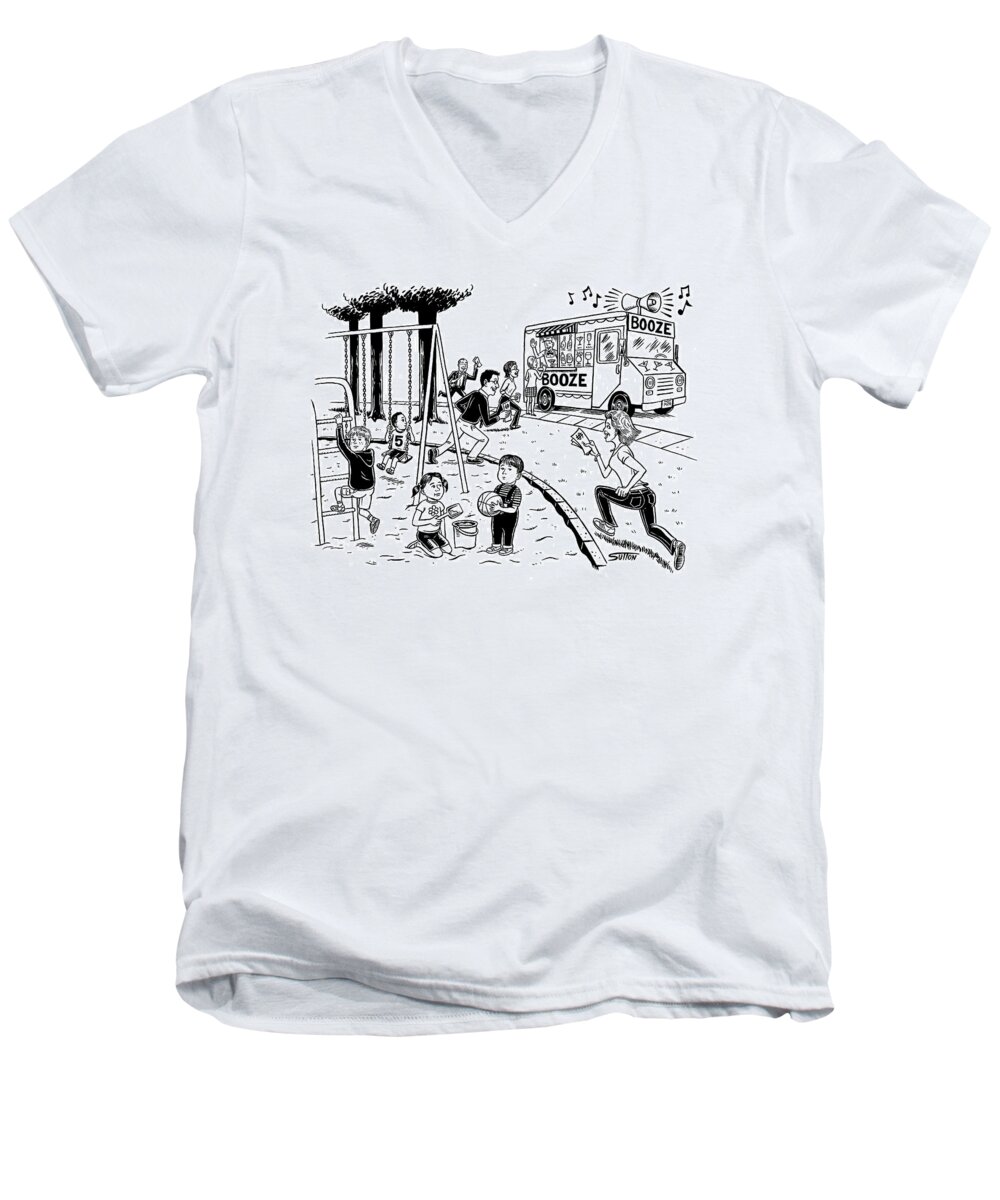 Captionless Men's V-Neck T-Shirt featuring the drawing New Yorker July 21st, 2008 by Ward Sutton