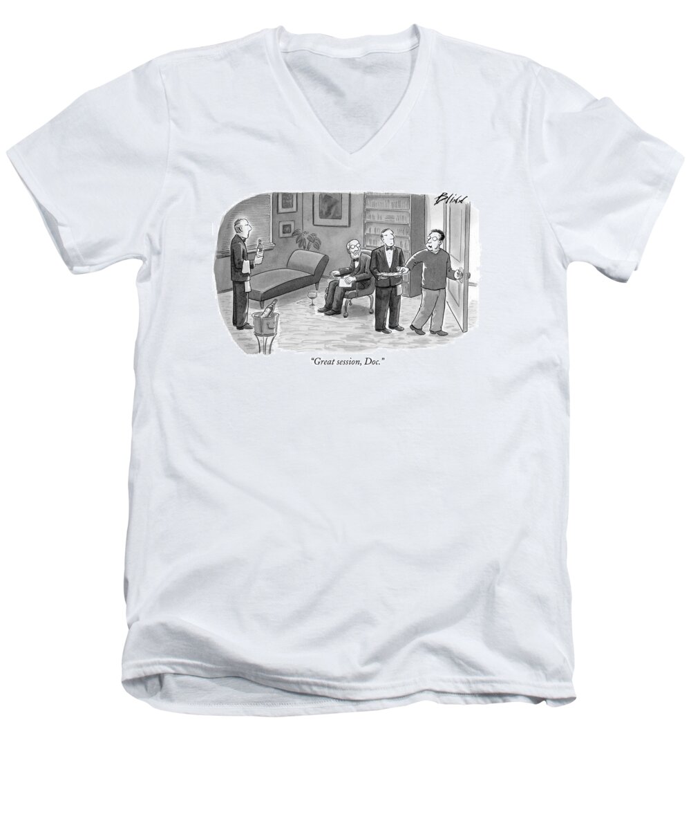 Rich Men's V-Neck T-Shirt featuring the drawing Great Session by Harry Bliss