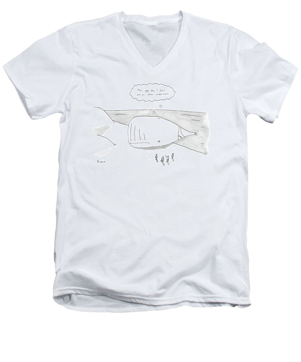 Whale Men's V-Neck T-Shirt featuring the drawing New Yorker January 28th, 2008 by Zachary Kanin