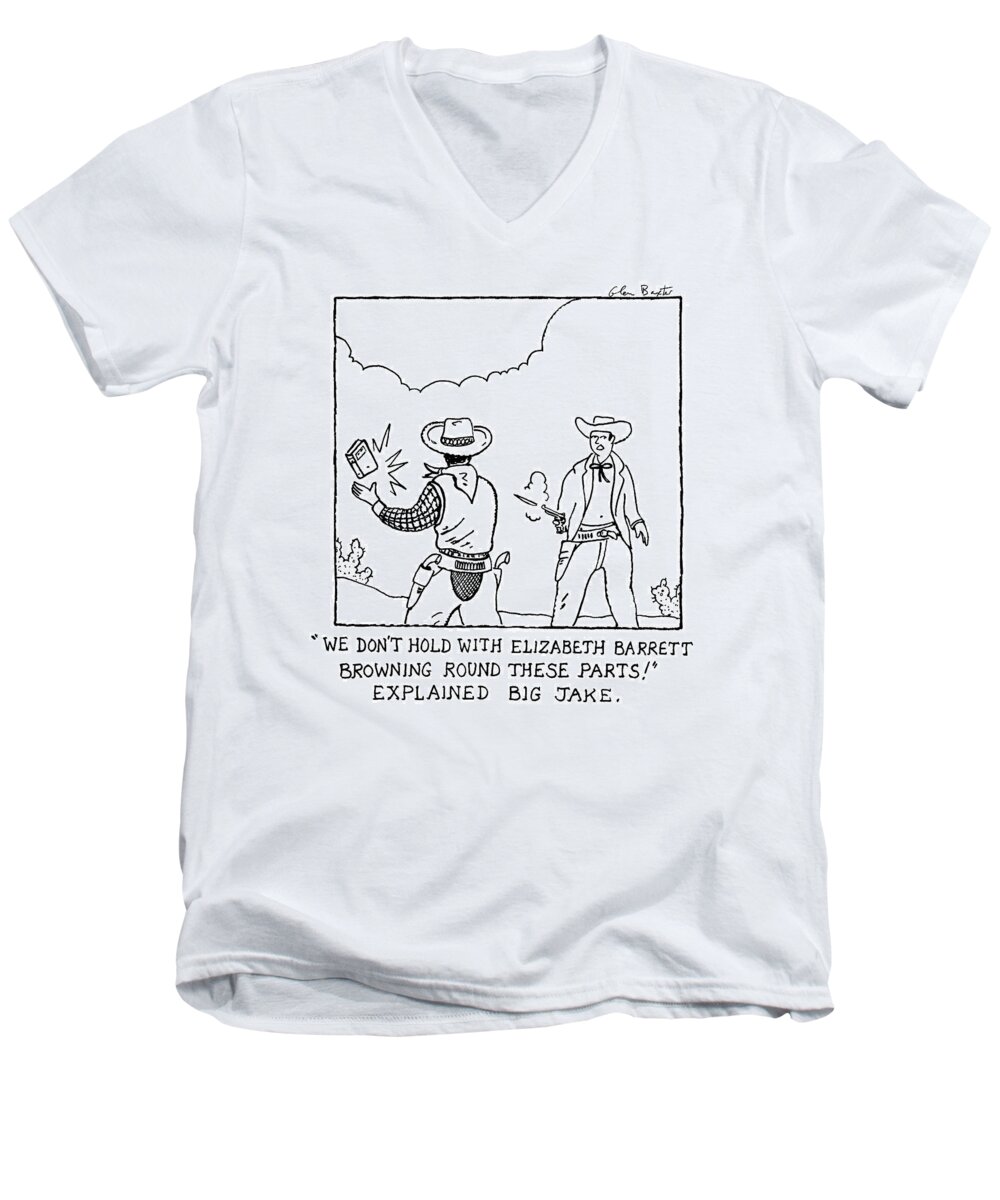 Literature Men's V-Neck T-Shirt featuring the drawing New Yorker June 11th, 2007 by Glen Baxter