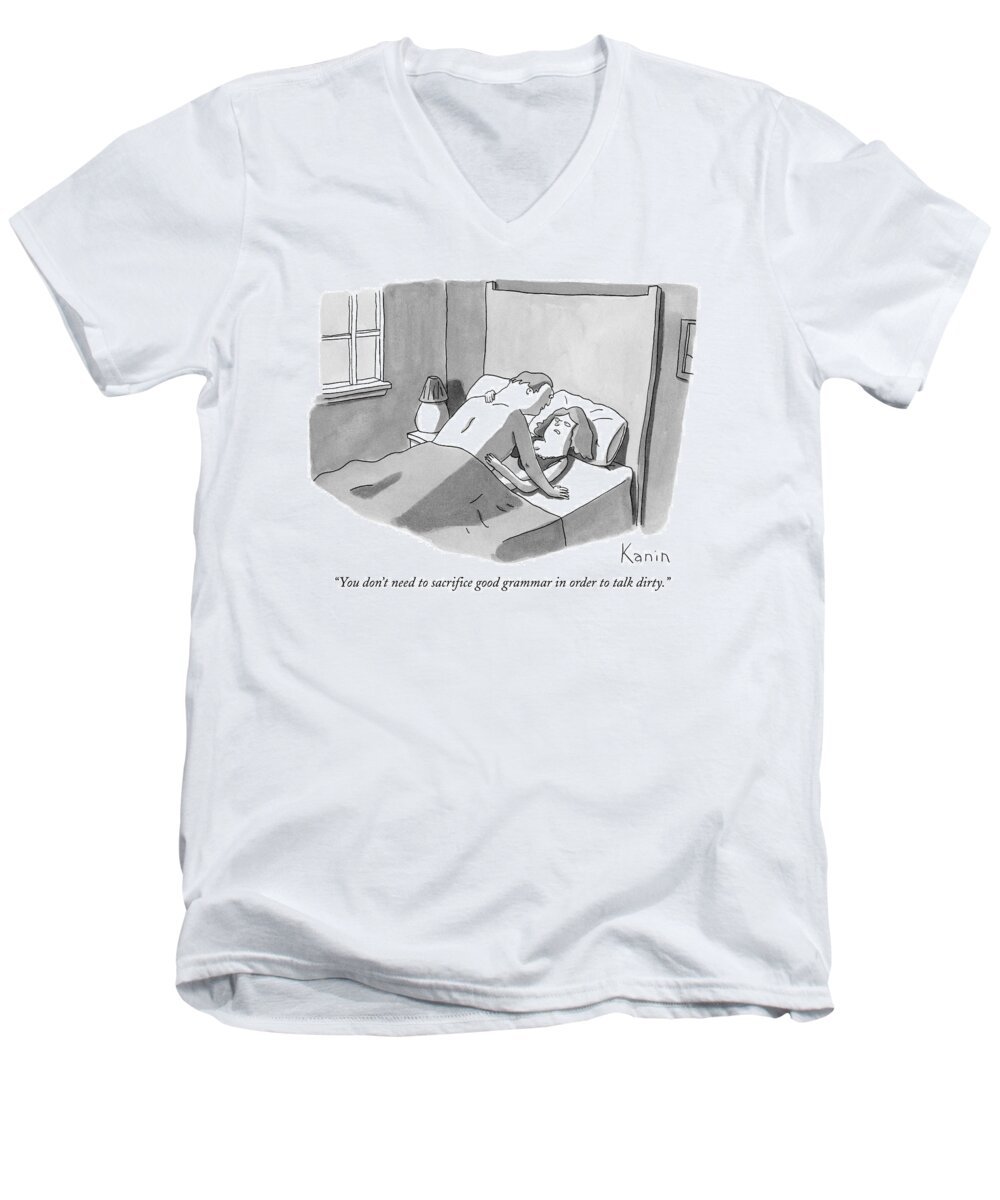 Sex Men's V-Neck T-Shirt featuring the drawing You Don't Need To Sacrifice Good Grammar In Order by Zachary Kanin