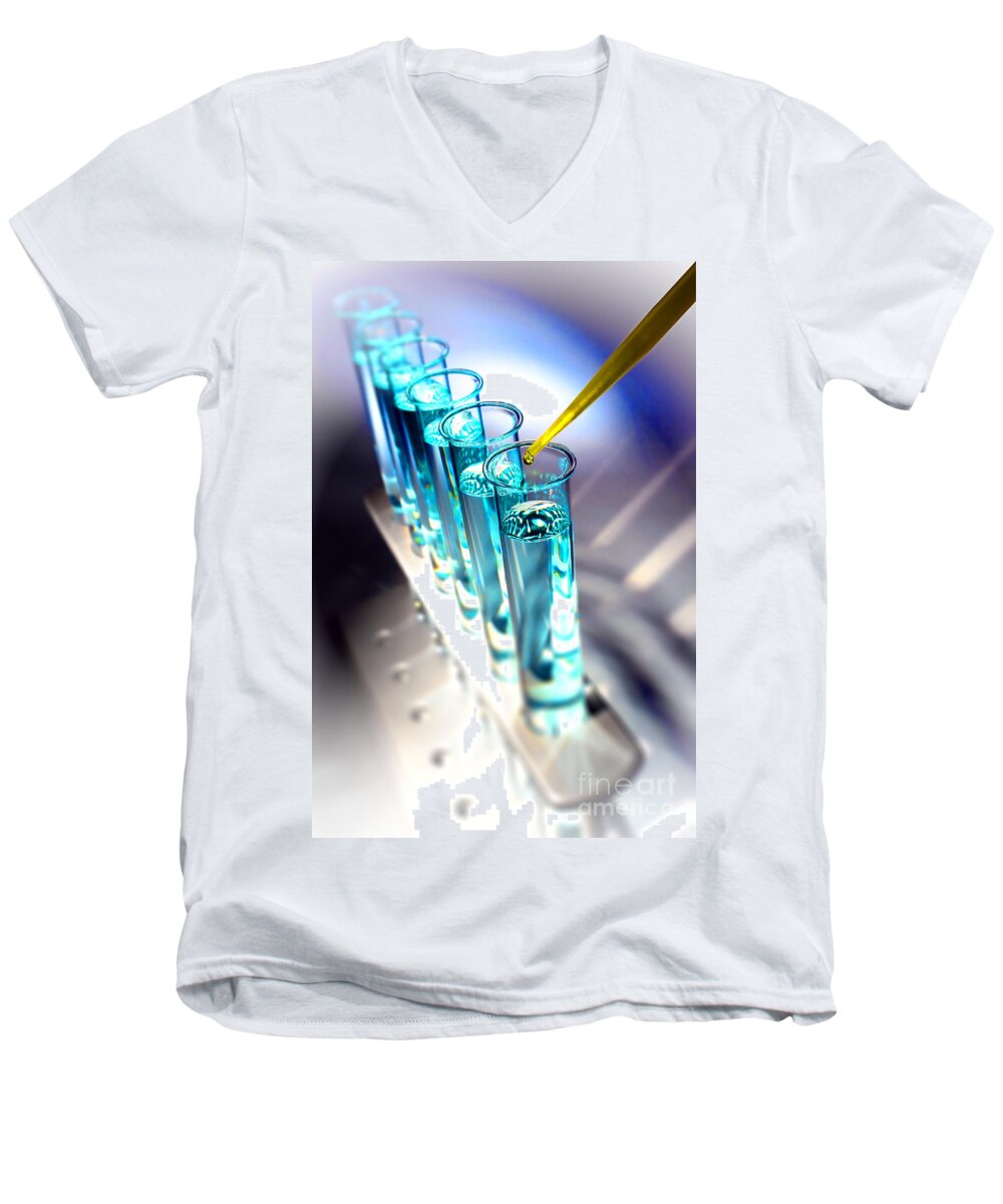 Test Men's V-Neck T-Shirt featuring the photograph Laboratory Experiment in Science Research Lab #41 by Science Research Lab