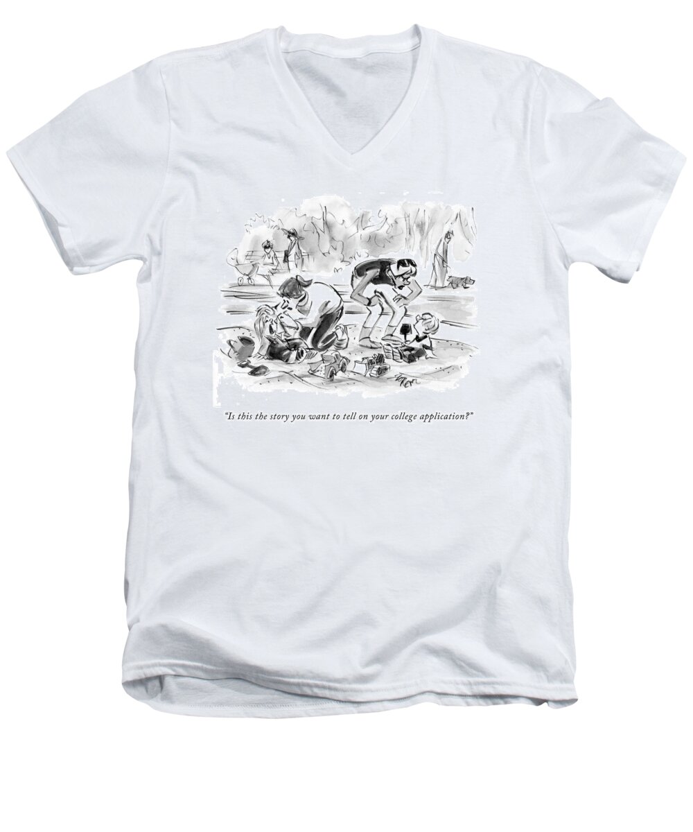 Child Men's V-Neck T-Shirt featuring the drawing Is This The Story You Want To Tell by Lee Lorenz