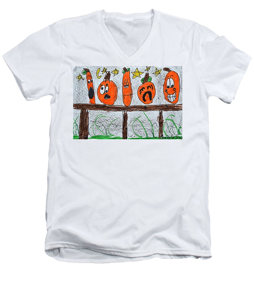 Pumpkins Men's V-Neck T-Shirt featuring the painting 5 Little Pumpkins by Greg Moores