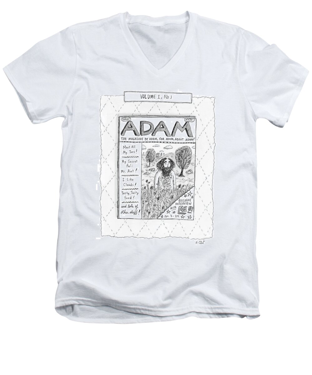 Adam Men's V-Neck T-Shirt featuring the drawing New Yorker April 23rd, 2007 by Roz Chast