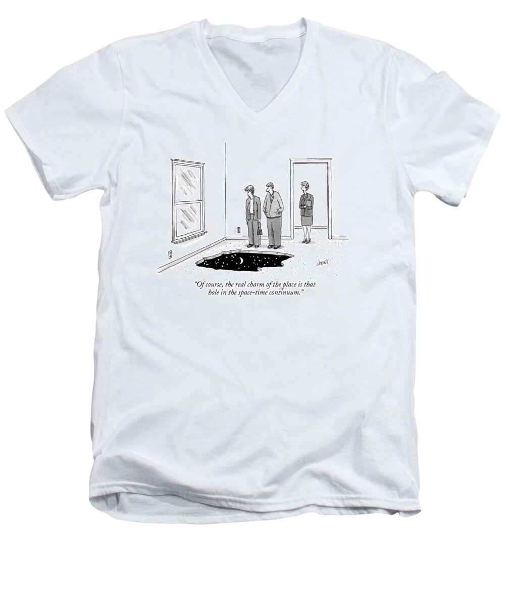 Real Estate Men's V-Neck T-Shirt featuring the drawing Of Course, The Real Charm Of The Place Is That by Tom Cheney