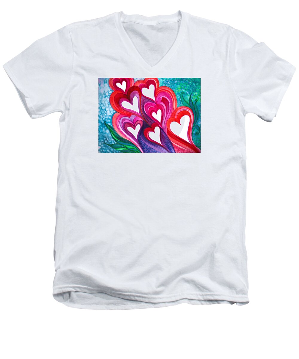 Adria Trail Men's V-Neck T-Shirt featuring the photograph 7 Hearts by Adria Trail