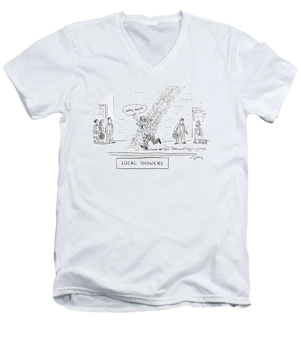 Rain Men's V-Neck T-Shirt featuring the drawing New Yorker December 25th, 2006 by Mike Twohy