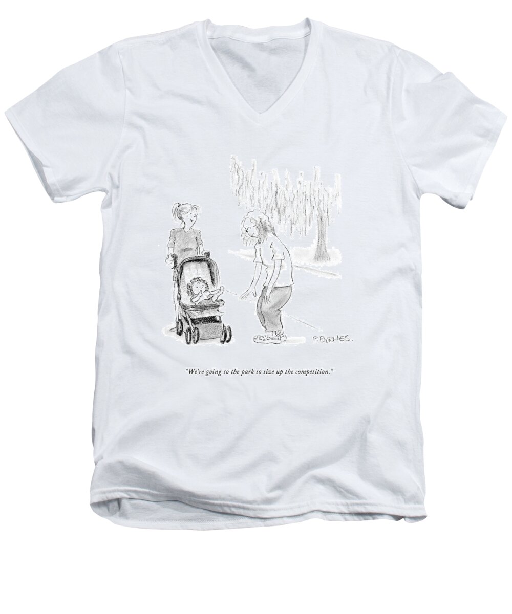 Moms Men's V-Neck T-Shirt featuring the drawing We're Going To The Park To Size by Pat Byrnes