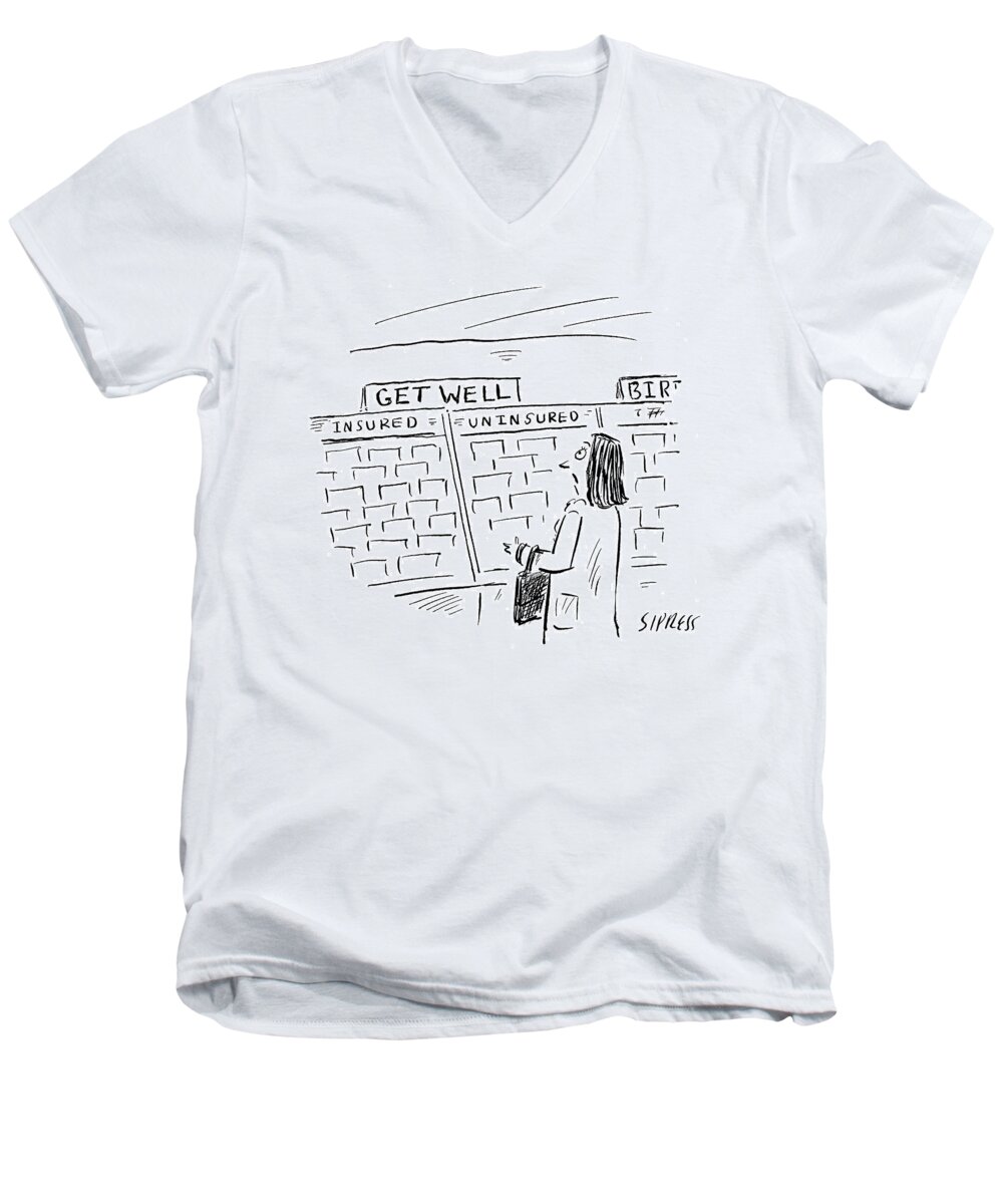 Get Well Men's V-Neck T-Shirt featuring the drawing New Yorker May 18th, 2009 by David Sipress