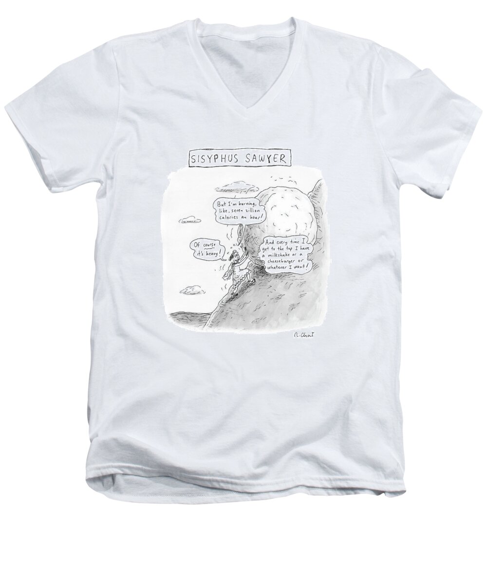 Captionless Men's V-Neck T-Shirt featuring the drawing New Yorker September 22nd, 2008 by Roz Chast
