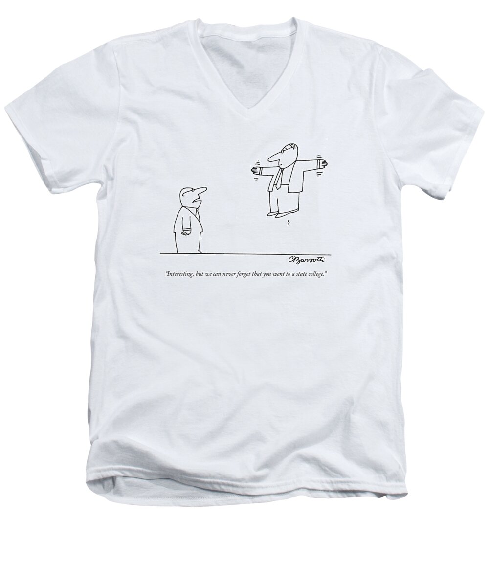 Businessmen Men's V-Neck T-Shirt featuring the drawing Interesting by Charles Barsotti