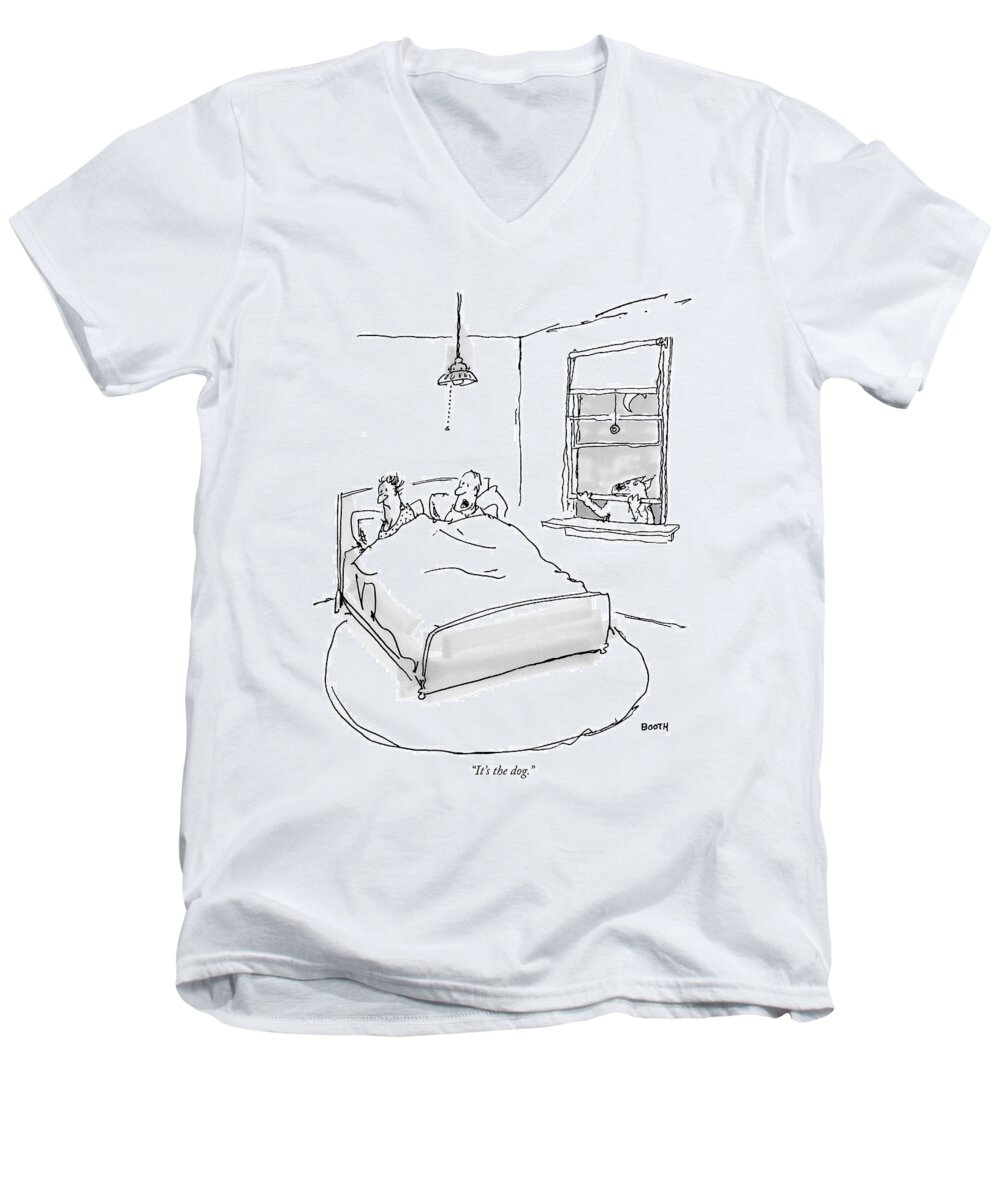 121408 Gbo George Booth Men's V-Neck T-Shirt featuring the drawing It's The Dog by George Booth