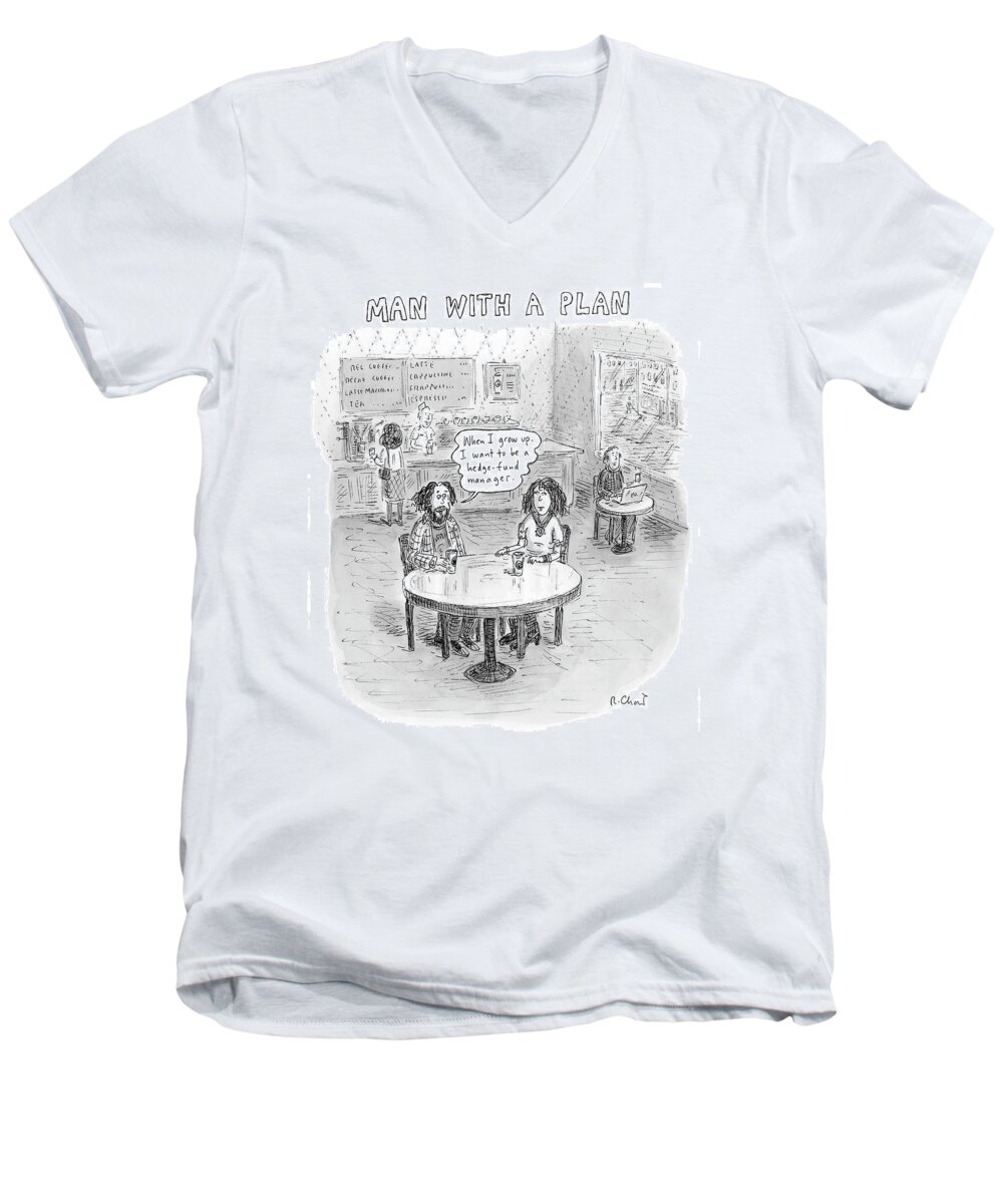 Plan Men's V-Neck T-Shirt featuring the drawing New Yorker April 9th, 2007 by Roz Chast
