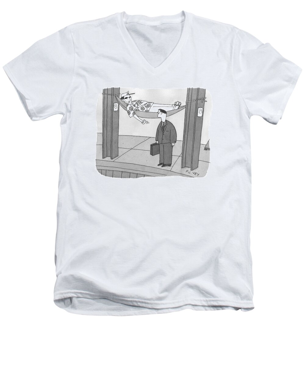 Subways Men's V-Neck T-Shirt featuring the drawing Caption Contest by Peter C. Vey
