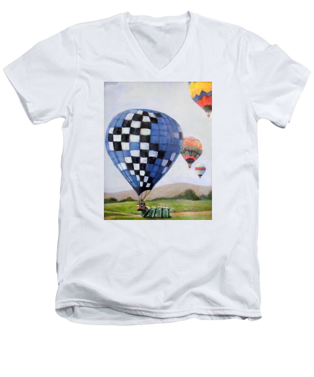 Balloon Disaster Men's V-Neck T-Shirt featuring the painting A Balloon Disaster by Donna Tucker
