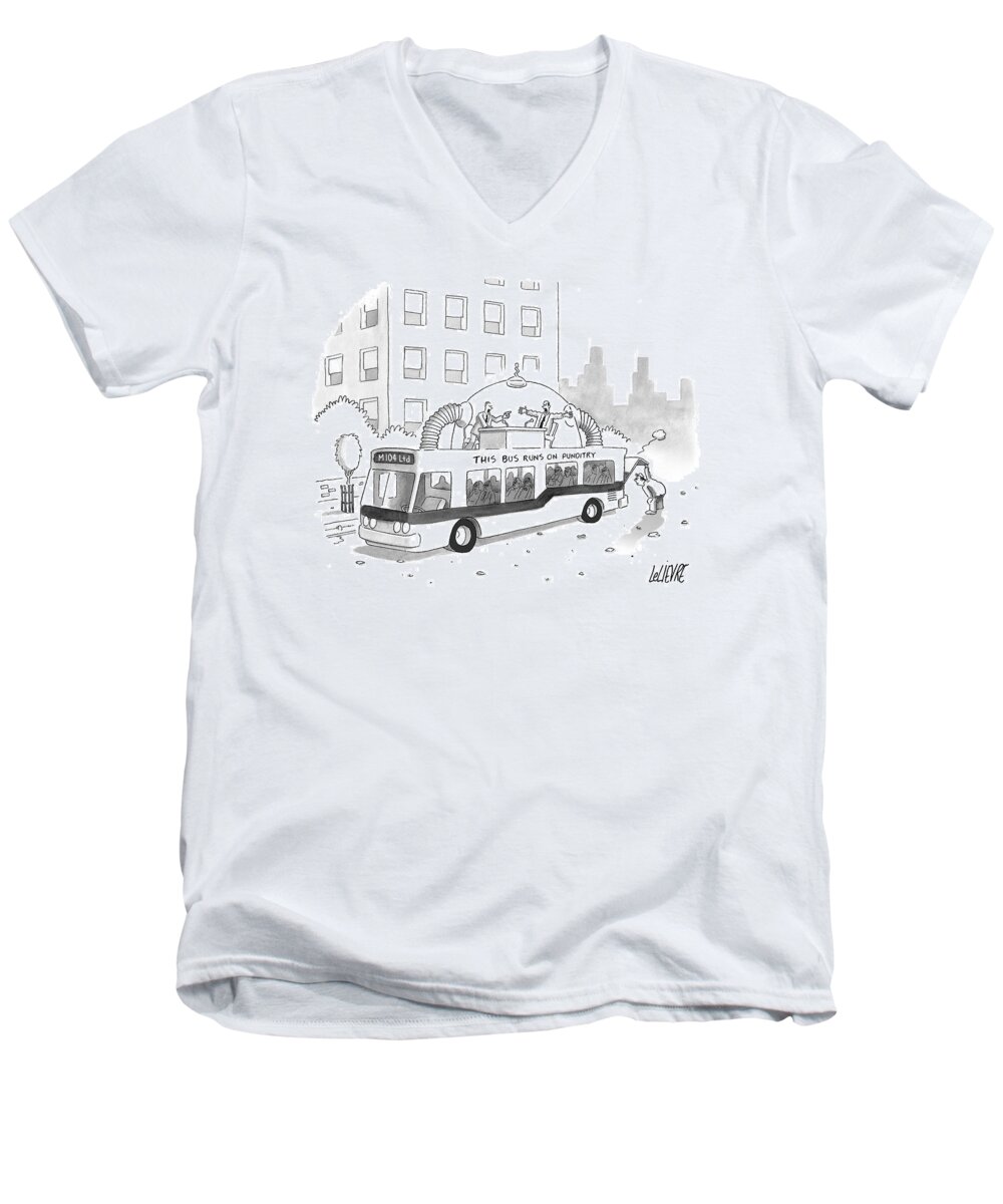 Buses Men's V-Neck T-Shirt featuring the drawing A City Bus Is Seen With A Rooftop Bubble by Glen Le Lievre