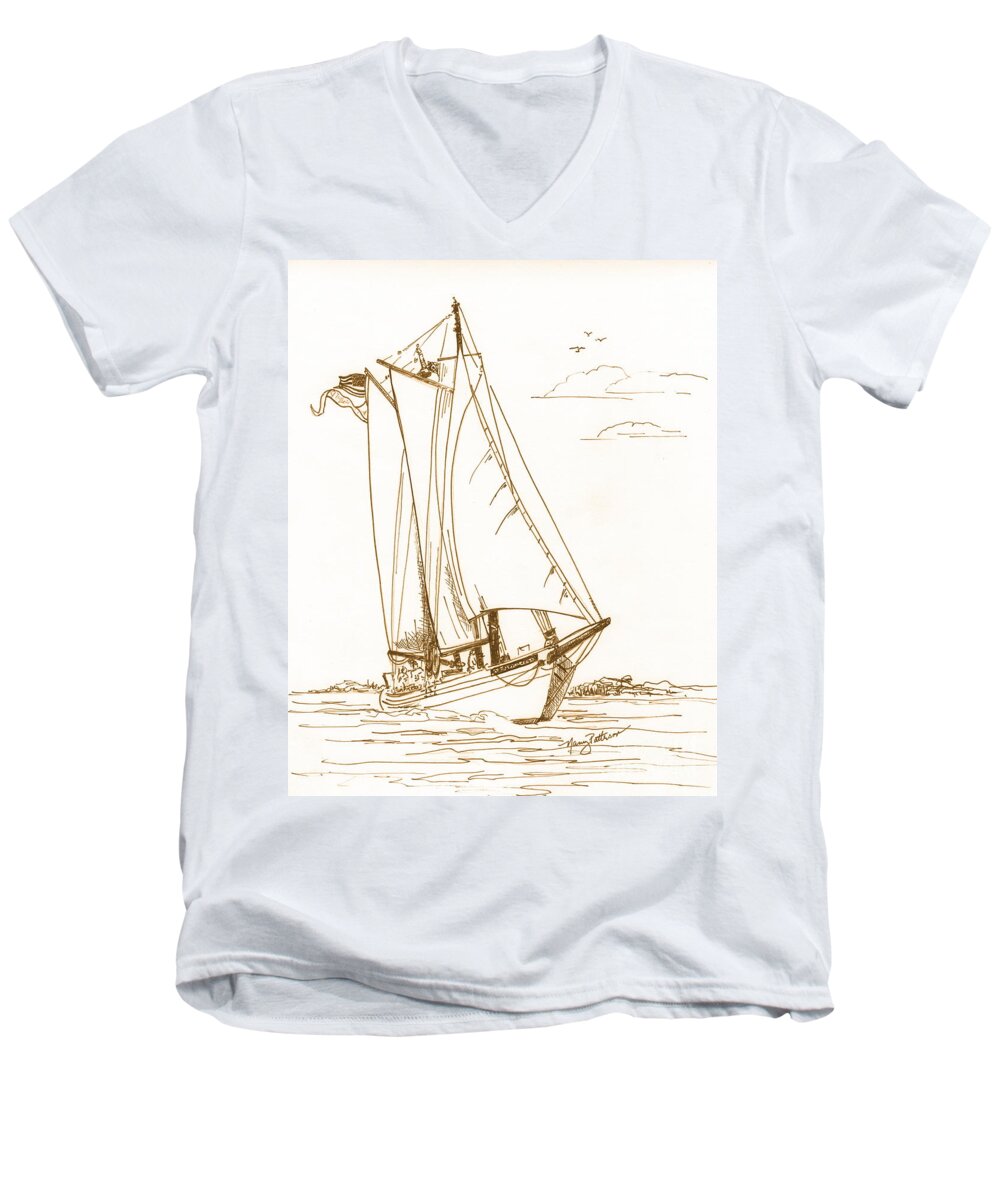 Aj Meerwald Men's V-Neck T-Shirt featuring the drawing A Day On The Bay by Nancy Patterson