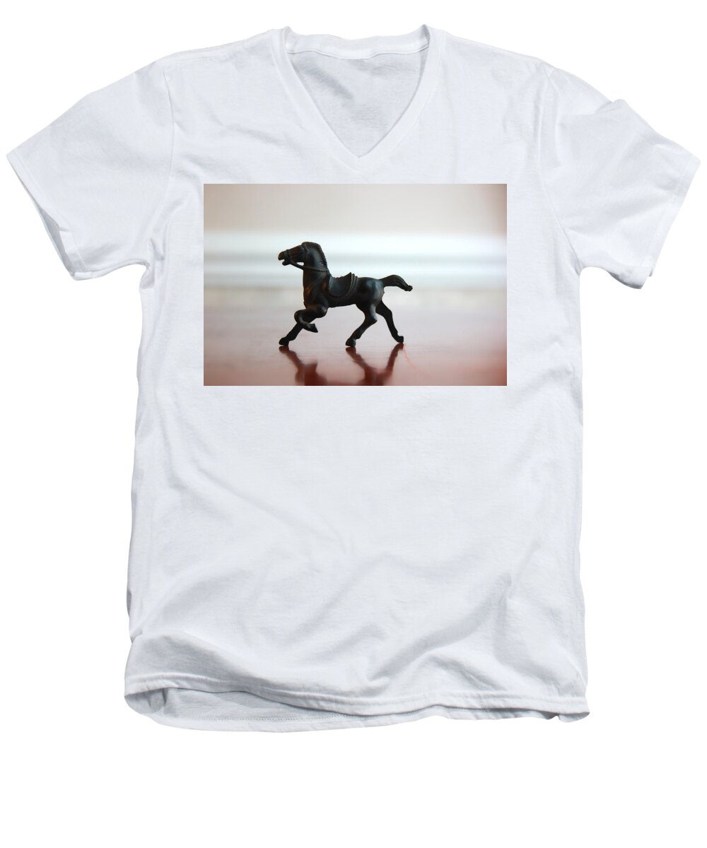 Kelly Hazel Men's V-Neck T-Shirt featuring the photograph A Gallop Through the Imagination in Soft Color by Kelly Hazel