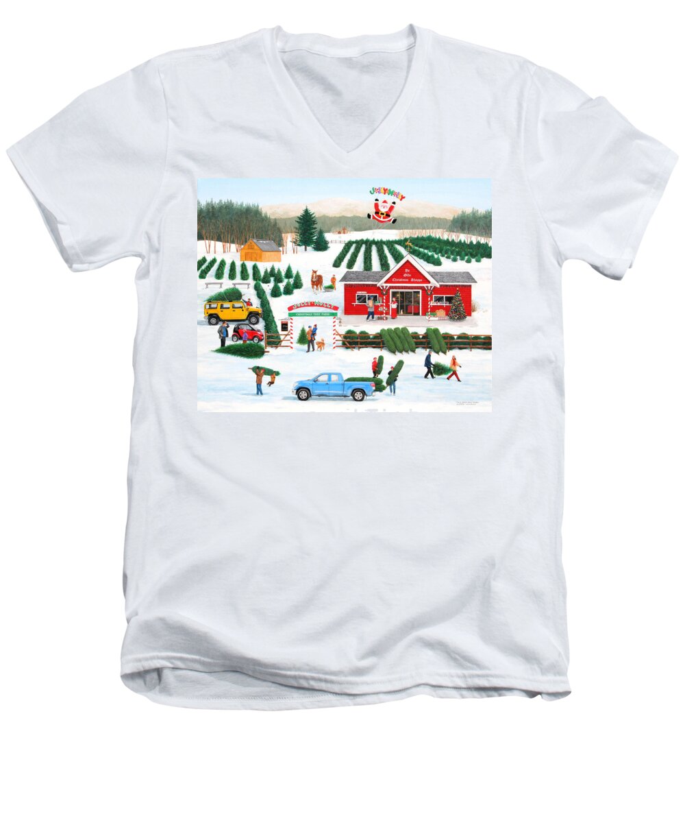 Naive Men's V-Neck T-Shirt featuring the painting A Jolly Holly Holiday by Wilfrido Limvalencia
