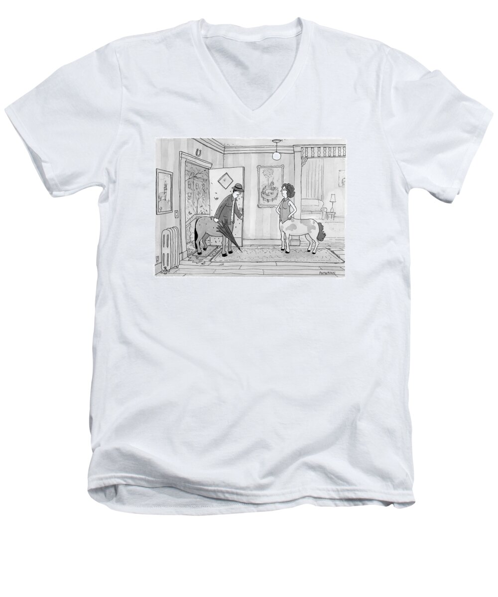 Husbands Coming Home Men's V-Neck T-Shirt featuring the drawing A Male Centaur by Jason Patterson