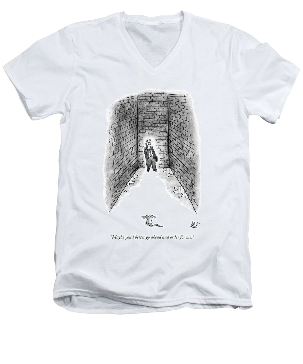 Rat Men's V-Neck T-Shirt featuring the drawing A Man Cornered In An Alleyway Speaks On His Cell by Frank Cotham